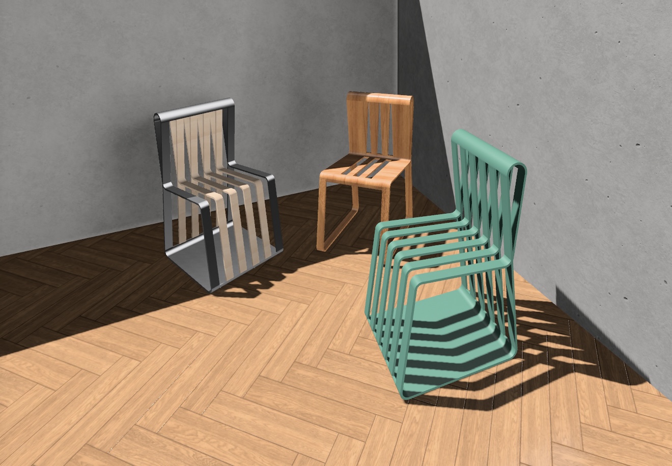 Three chair design variants modelled in Shapr3D